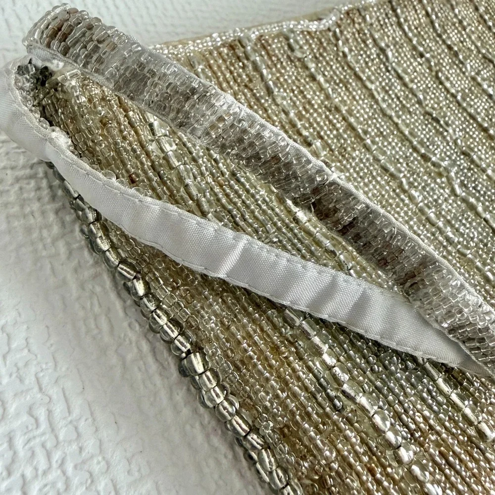 Vintage Wristlet Beaded Evening Clutch Bag Small Champagne Silver